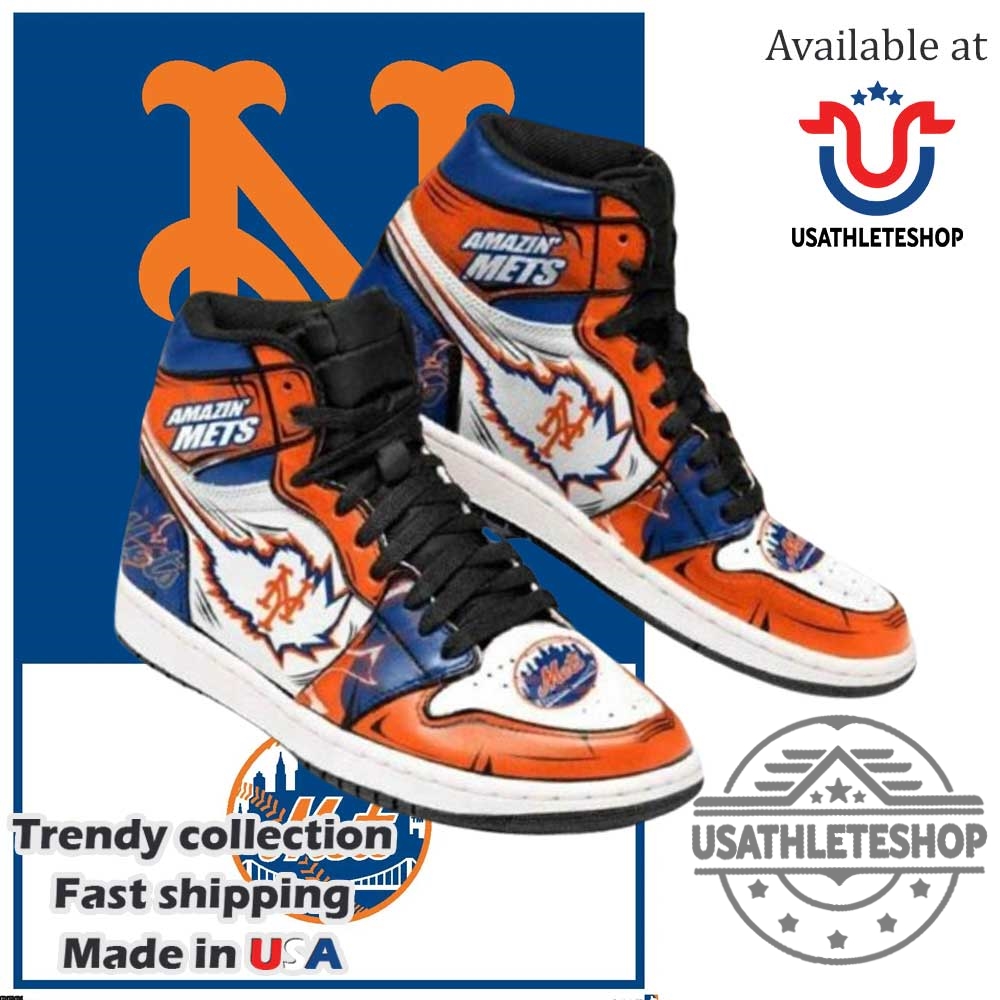 New York Mets Personalized High Top Sneakers  Custom Name Orange And Blue Graphic Design