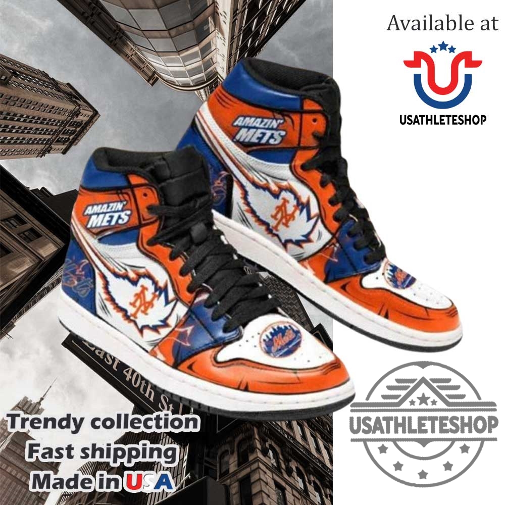 New York Mets Personalized High Top Sneakers Custom Name Orange And Blue Graphic Design 3 New York Mets Personalized High Top Sneakers – Custom Name Orange and Blue Graphic Design