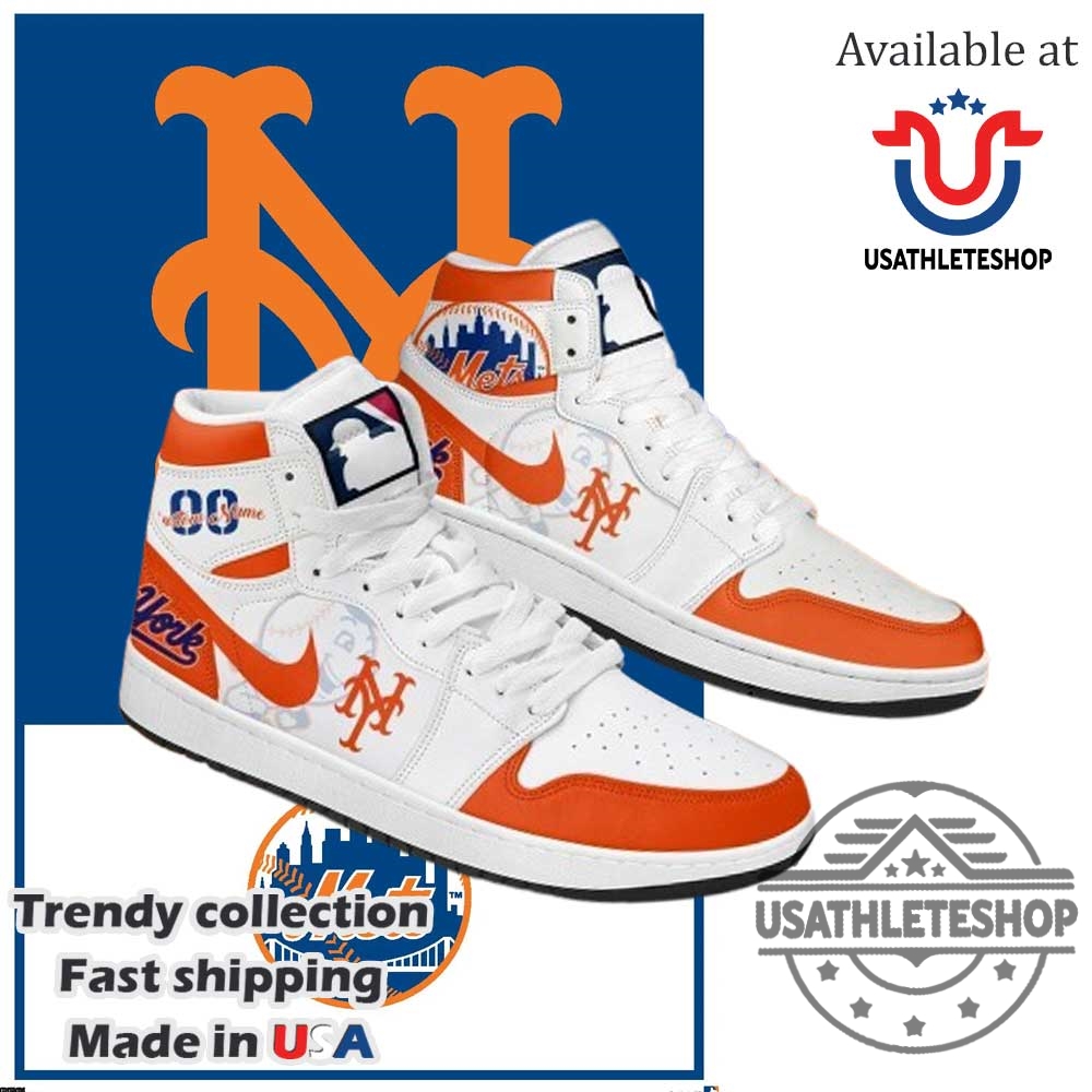 New York Mets Mlb New Style Air Jordan 1 High Top Shoes Custom Number And Name