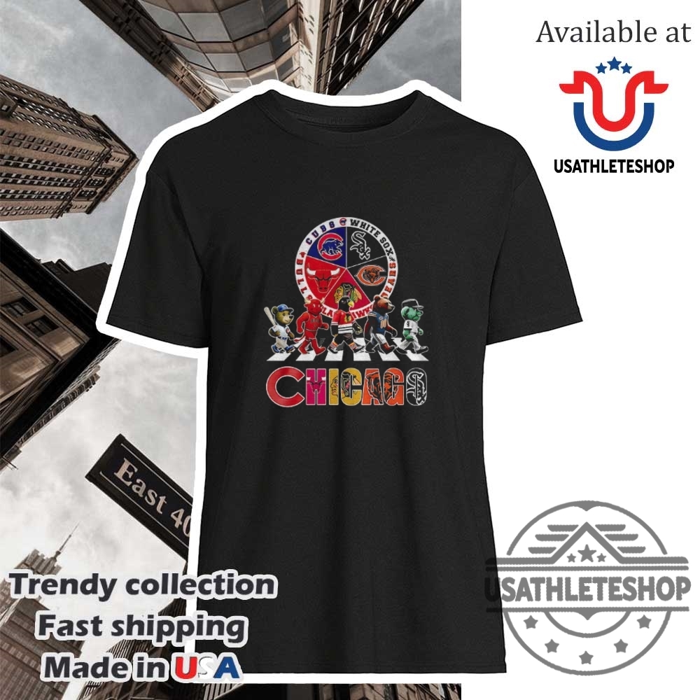 "Top Air Jordan Sneakers and Unique Sports Apparel for Fans" 22 Chicago Cubs X White Sox X Bears X Blackhawks X Bulls Mascots Abbey Road Shirt