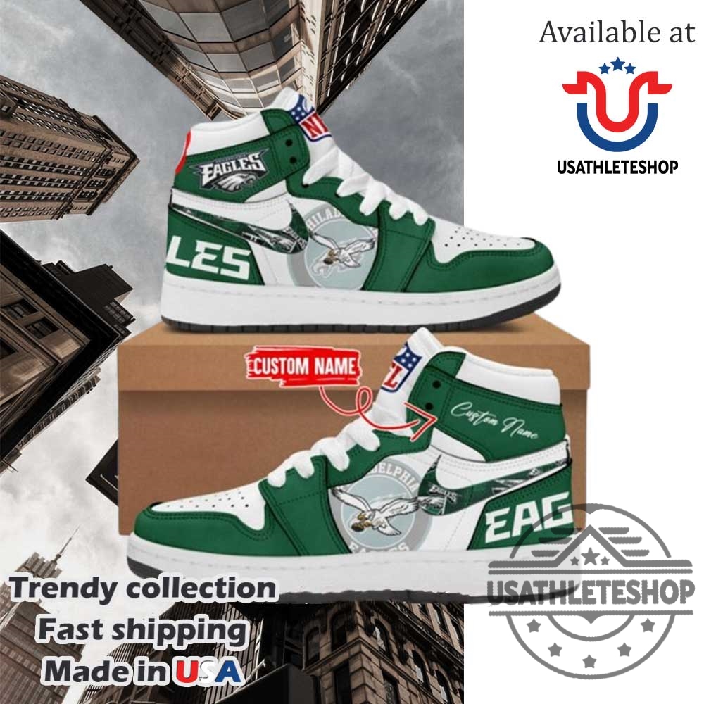 "Top Air Jordan Sneakers and Unique Sports Apparel for Fans" 36 Custom Philadelphia Eagles Green Air Jordan 1 Shoes Personalized Style