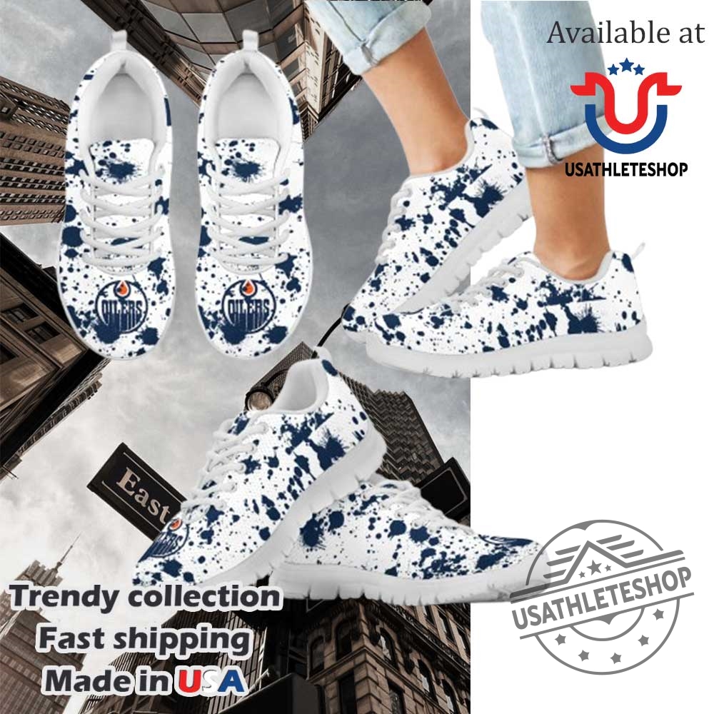 Splatters Watercolor Edmonton Oilers Nhl Sneakers White Sole 3 Splatters Watercolor Edmonton Oilers NHL Sneakers - White Sole
