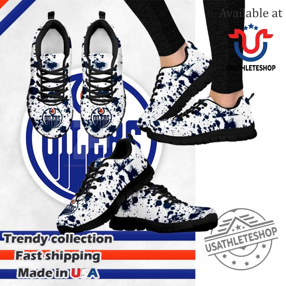 Splatters Watercolor Edmonton Oilers Nhl Sneakers Black Sole