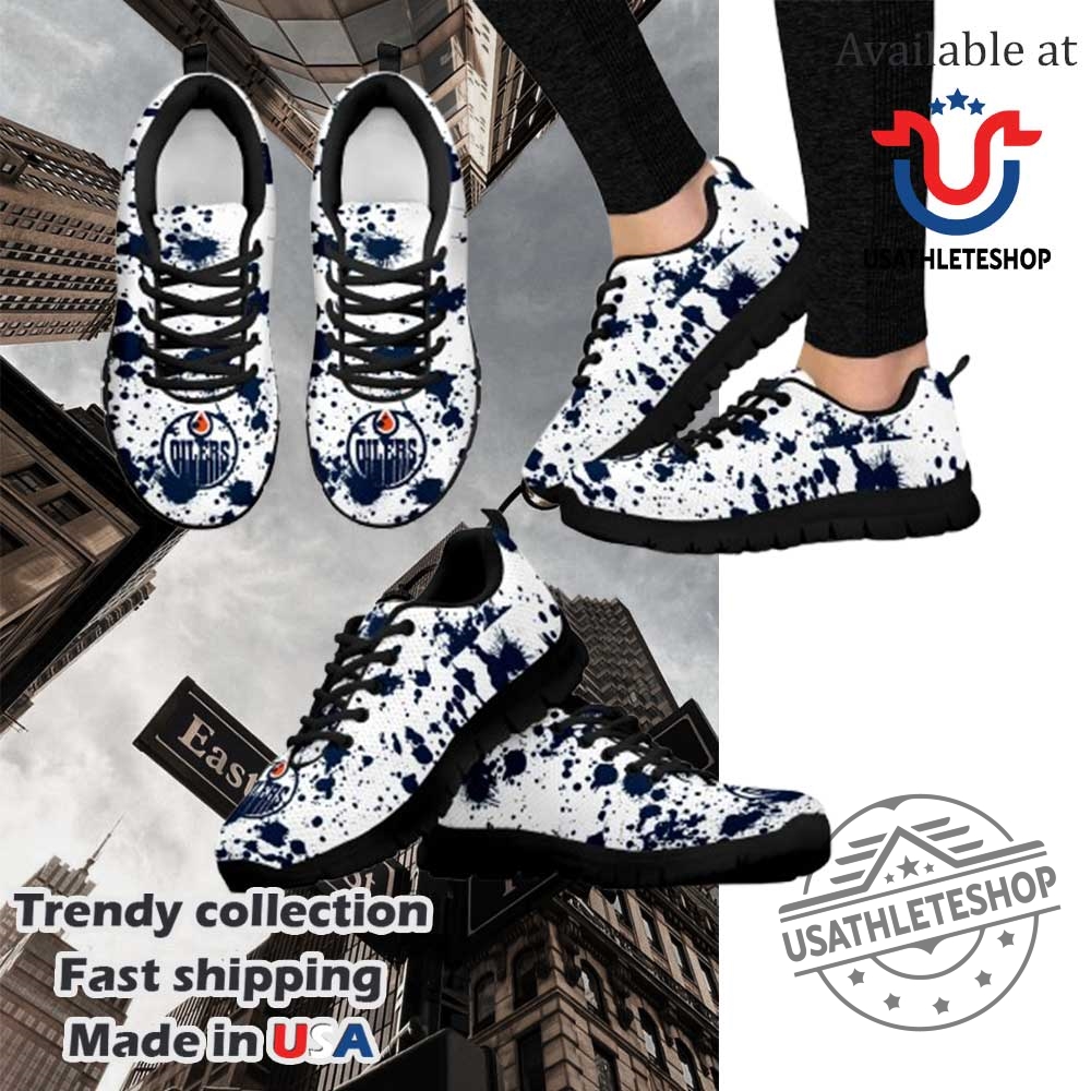 Splatters Watercolor Edmonton Oilers Nhl Sneakers Black Sole 3 Splatters Watercolor Edmonton Oilers NHL Sneakers - Black Sole