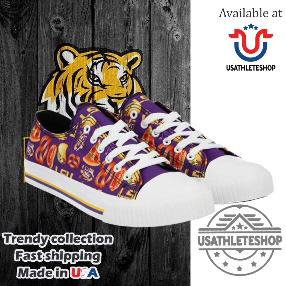 "Top LSU Tigers Sneakers and Apparel to Show Your Team Pride" 4 Foco Lsu Tigers Food Print Low Top Canvas Sneakers