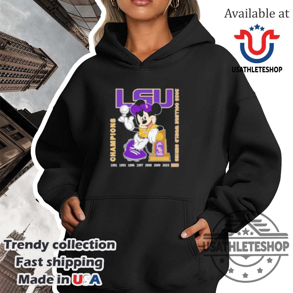 Mickey Mouse Lsu Tigers Ncaa 2025 College World Series Champions Trophy Tshirts 4 Mickey Mouse Lsu Tigers NCAA 2025 College World Series Champions Trophy T-shirts