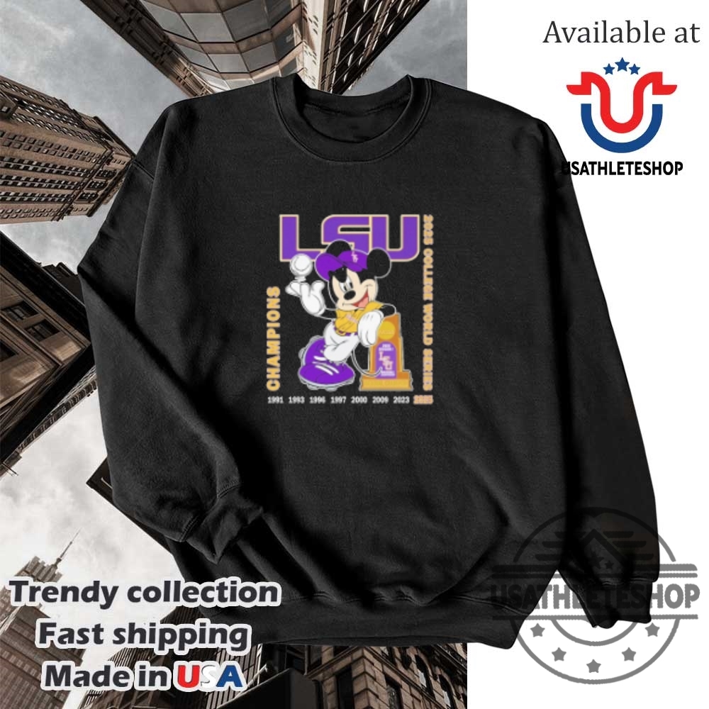 Mickey Mouse Lsu Tigers Ncaa 2025 College World Series Champions Trophy Tshirts 5 Mickey Mouse Lsu Tigers NCAA 2025 College World Series Champions Trophy T-shirts
