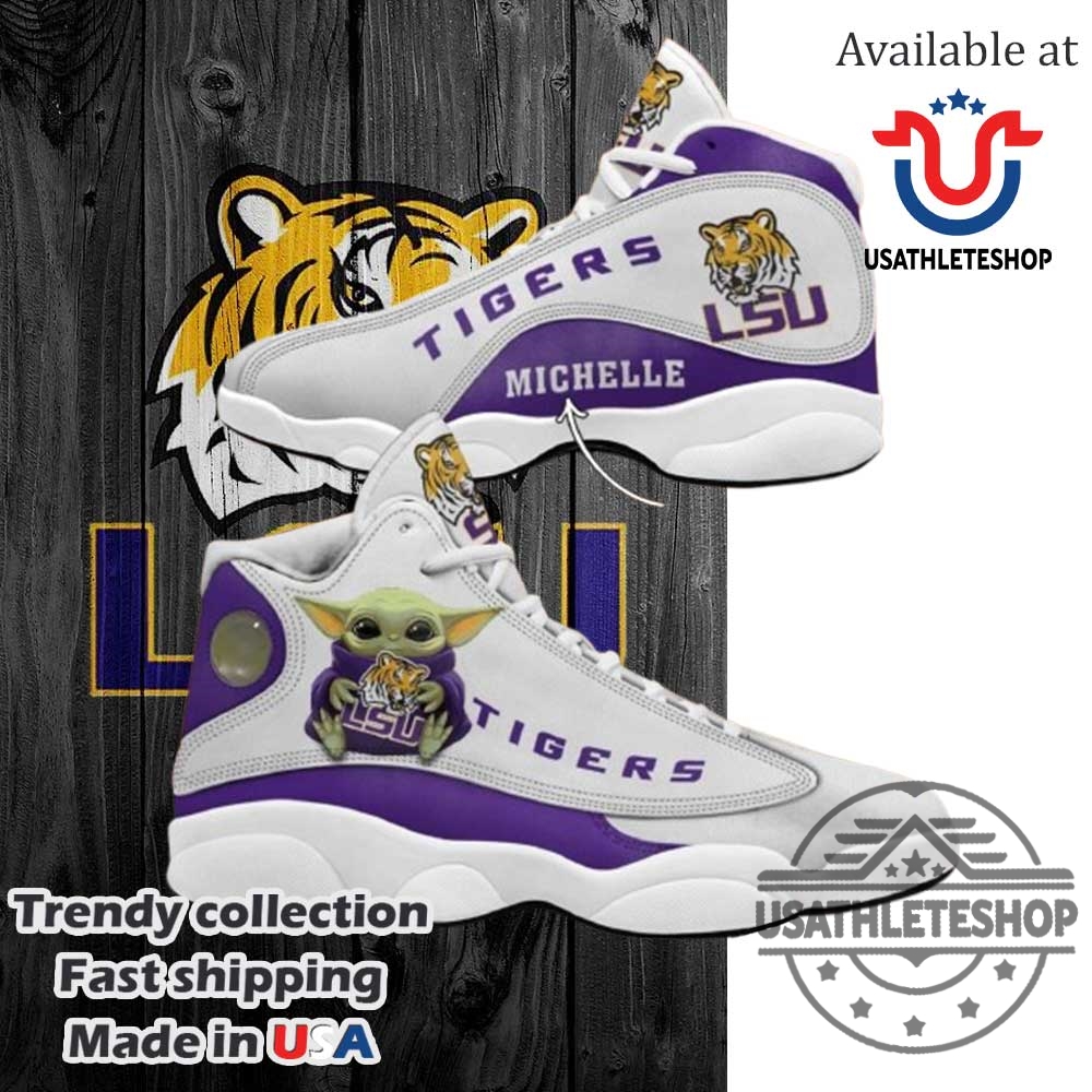 Baby Yoda X Lsu Tigers Fans Custom Name Air Jordan 13 Sneaker Shoes