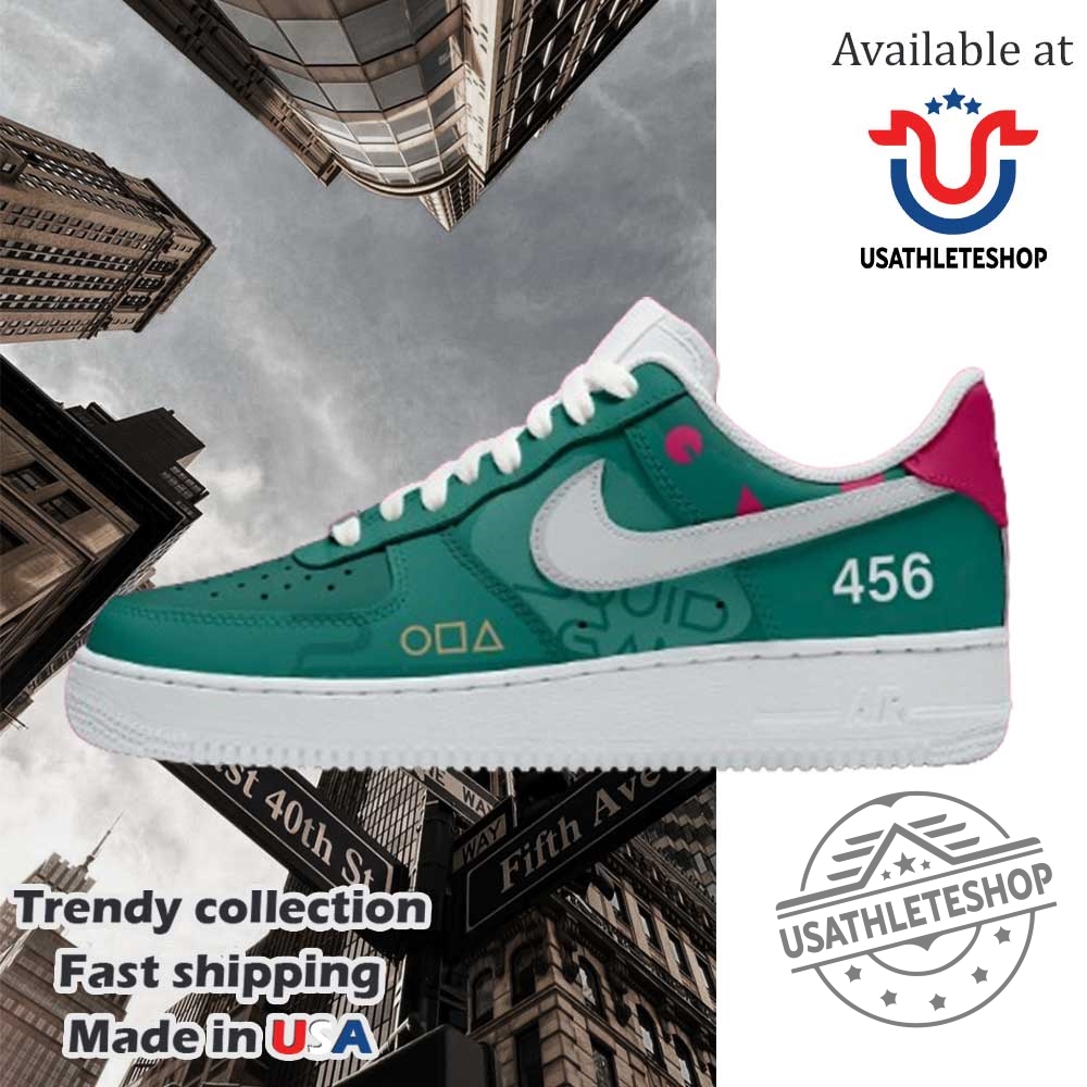 Custom Number Nike Air Force 1 Sneakers Squid Gameinspired Green Pink Design 3 Custom Number Nike Air Force 1 Sneakers Squid Game-Inspired Green Pink Design