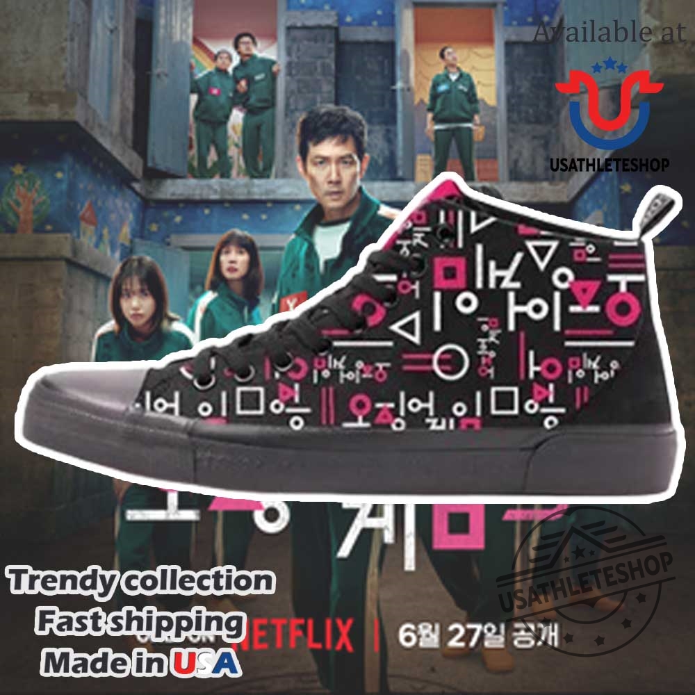 "Exclusive Movie Collaboration: Limited Edition Nike & Air Jordan Releases" 20 Squid Game High Top Sneakers Black And Pink Symbol Design Fan Shoes