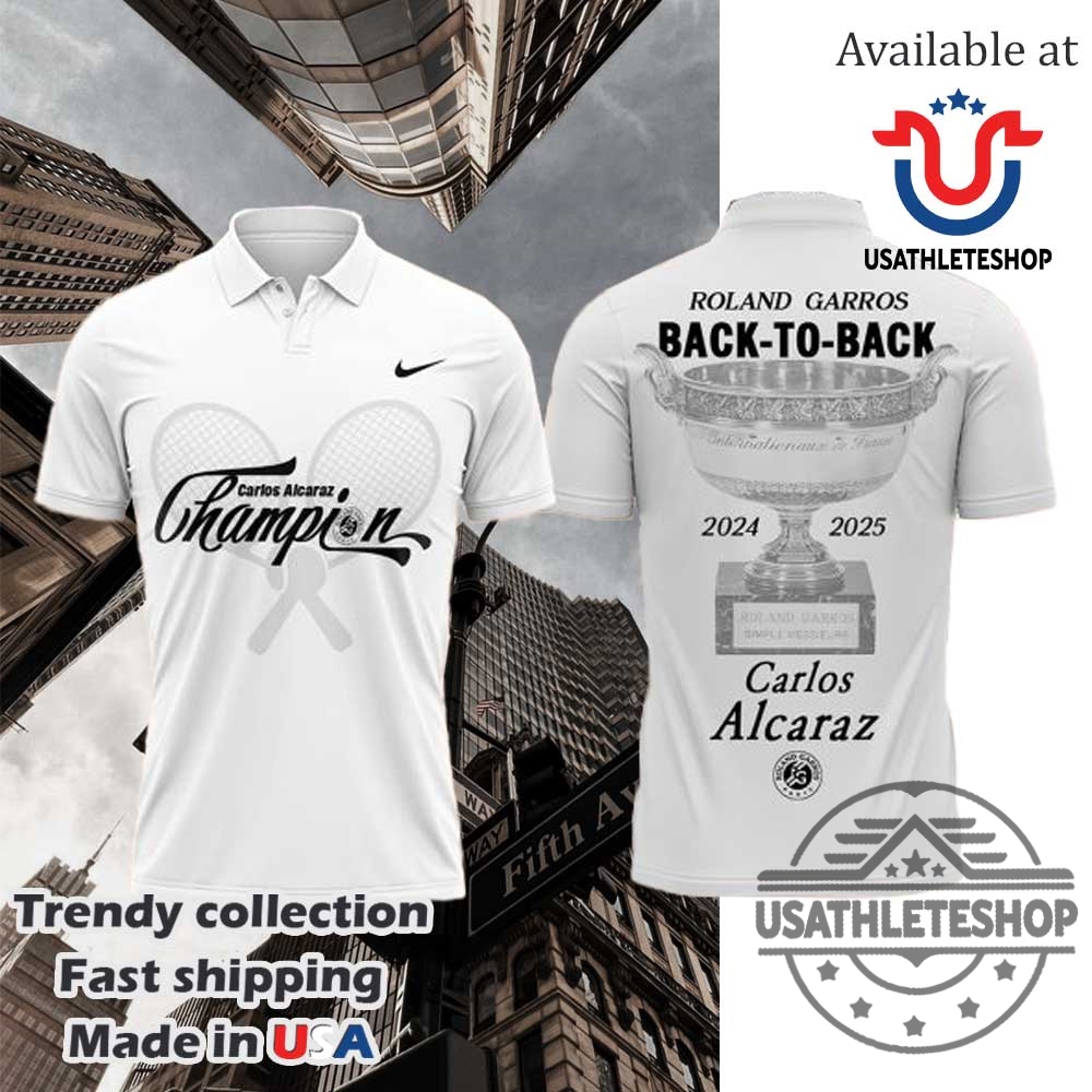Carlos Alcaraz Roland Garros 2025 Champions Back To Back Polo Shirt