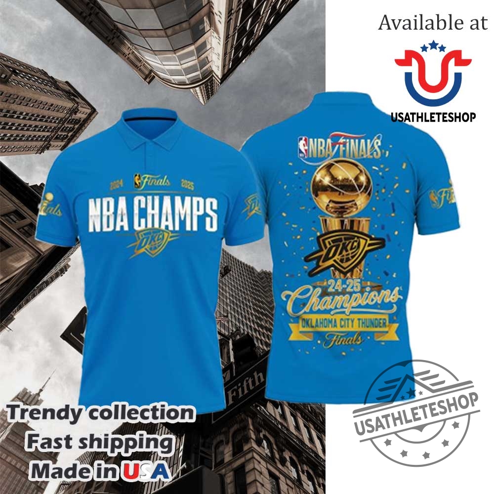 Blue Nba Finals 2025 Champions Oklahoma City Thunder Polo Shirt