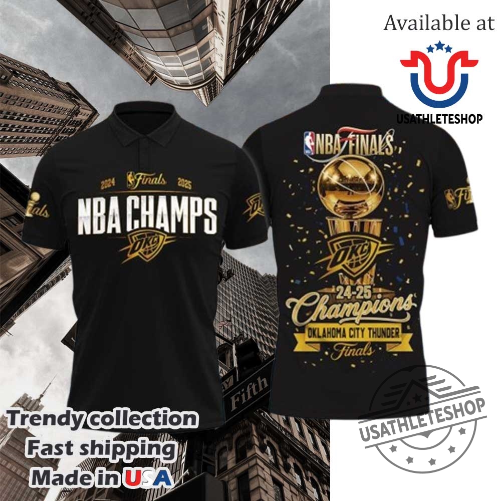 Black Nba Finals 2025 Champions Oklahoma City Thunder Polo Shirt