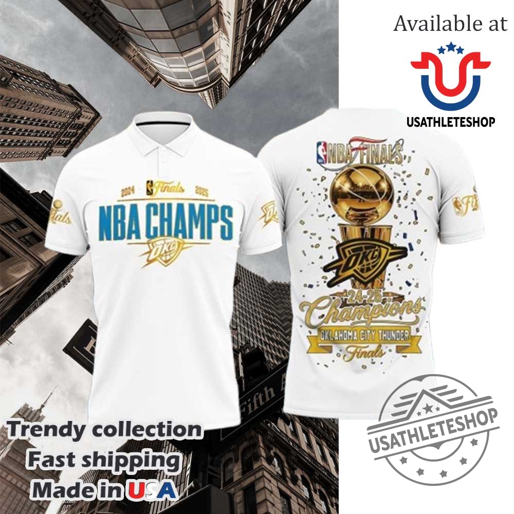 White Nba Finals 2025 Champions Oklahoma City Thunder Polo Shirt