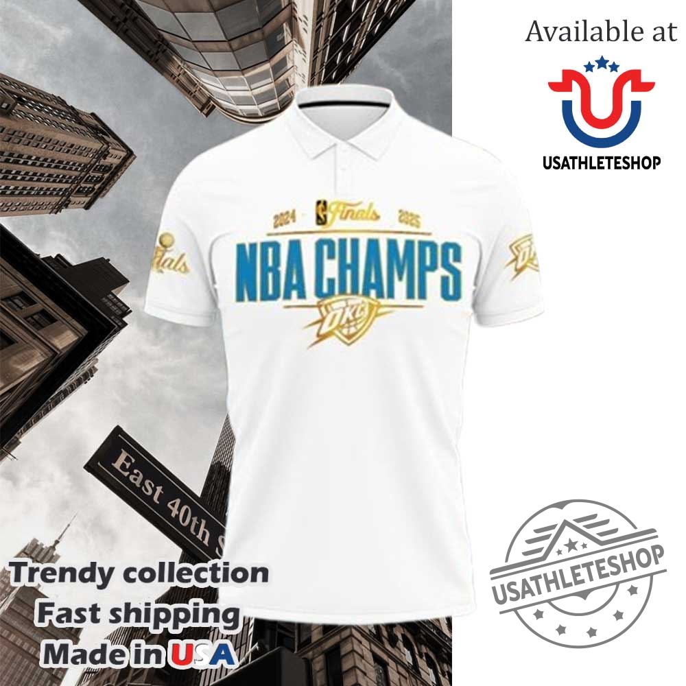 White Nba Finals 2025 Champions Oklahoma City Thunder Polo Shirt 3 White NBA Finals 2025 Champions Oklahoma City Thunder Polo Shirt