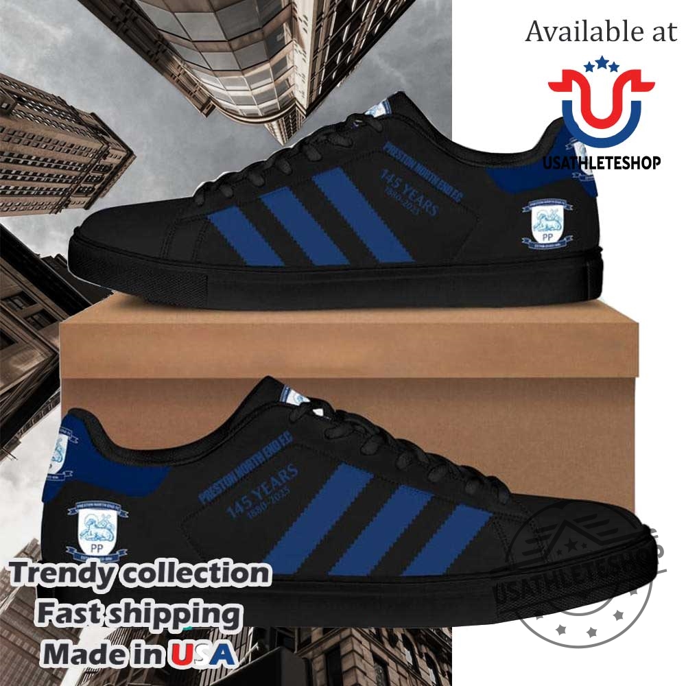 "Celebrate With Unique Anniversary Shoes and Commemorative Sports Shirts" 3 Preston North End Fc 145 Years Anniversary Special Stan Smith Shoes Black Sole