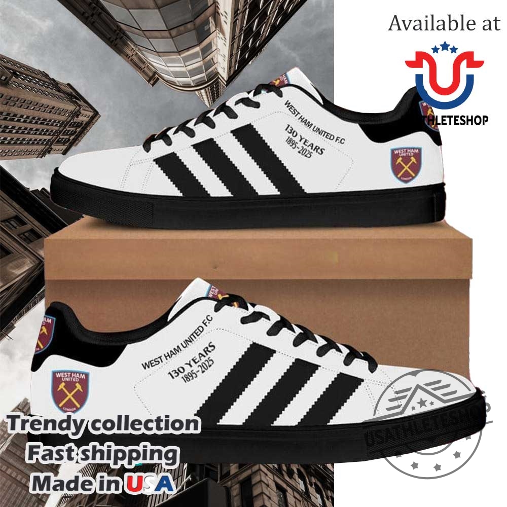 "Celebrate With Unique Anniversary Shoes and Commemorative Sports Shirts" 30 West Ham United Fc 130 Years Anniversary Special Stan Smith Shoes Black Sole