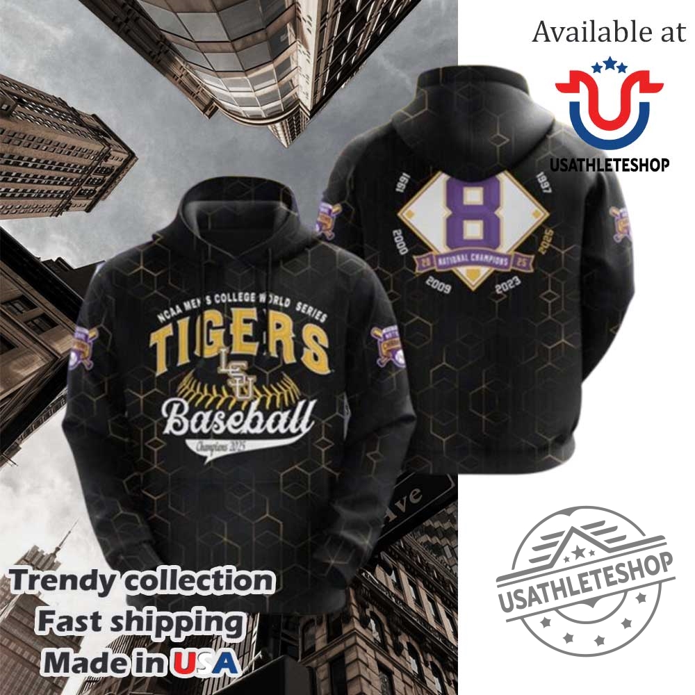 "Celebrate With Unique Anniversary Shoes and Commemorative Sports Shirts" 36 Ncaa Mens College World Series Lsu Tigers Baseball Champions 2025 Hoodie