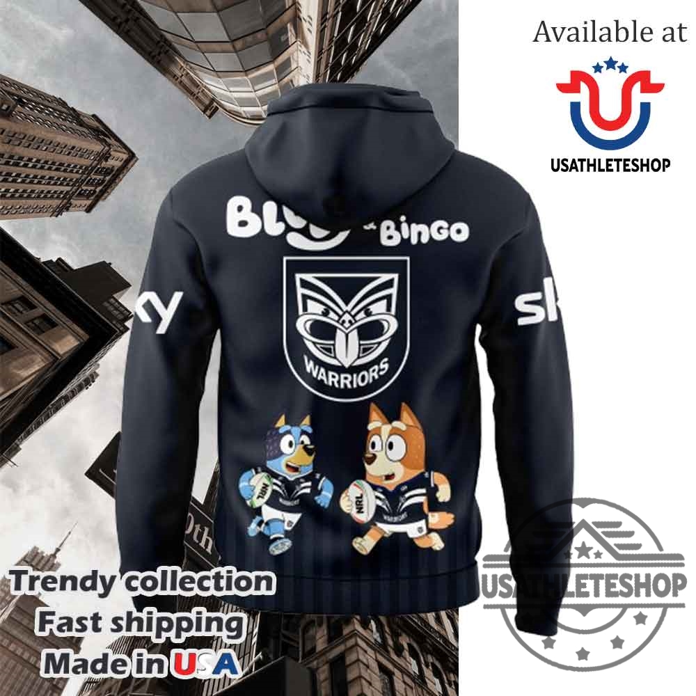 One Nz Warriors Bluey And Bingo Black Hoodie 5 One NZ Warriors Bluey and Bingo Black Hoodie
