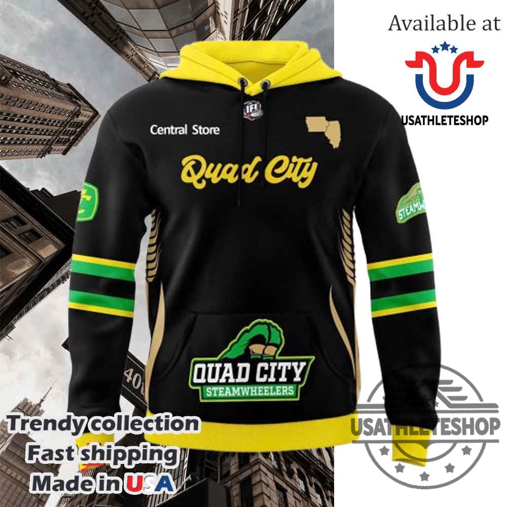 Quad City Steamwheelers Hoodie Black Yellow Green Fan Gear 4 Quad City Steamwheelers Hoodie Black Yellow Green Fan Gear