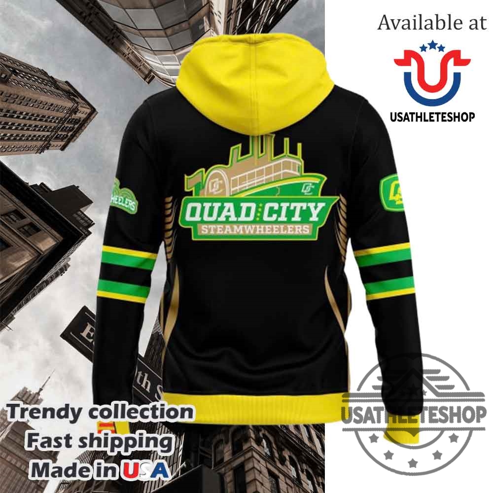 Quad City Steamwheelers Hoodie Black Yellow Green Fan Gear 5 Quad City Steamwheelers Hoodie Black Yellow Green Fan Gear