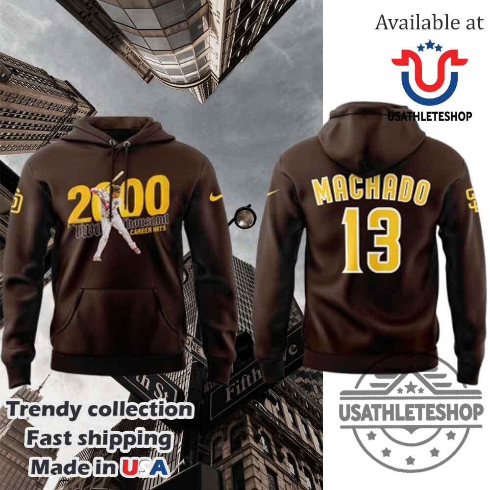 "Top Champion T-Shirts and Hoodies for Sports Fans in 2025" 14 San Diego Padres X Manny Machado 2000 Career Hits Hoodie