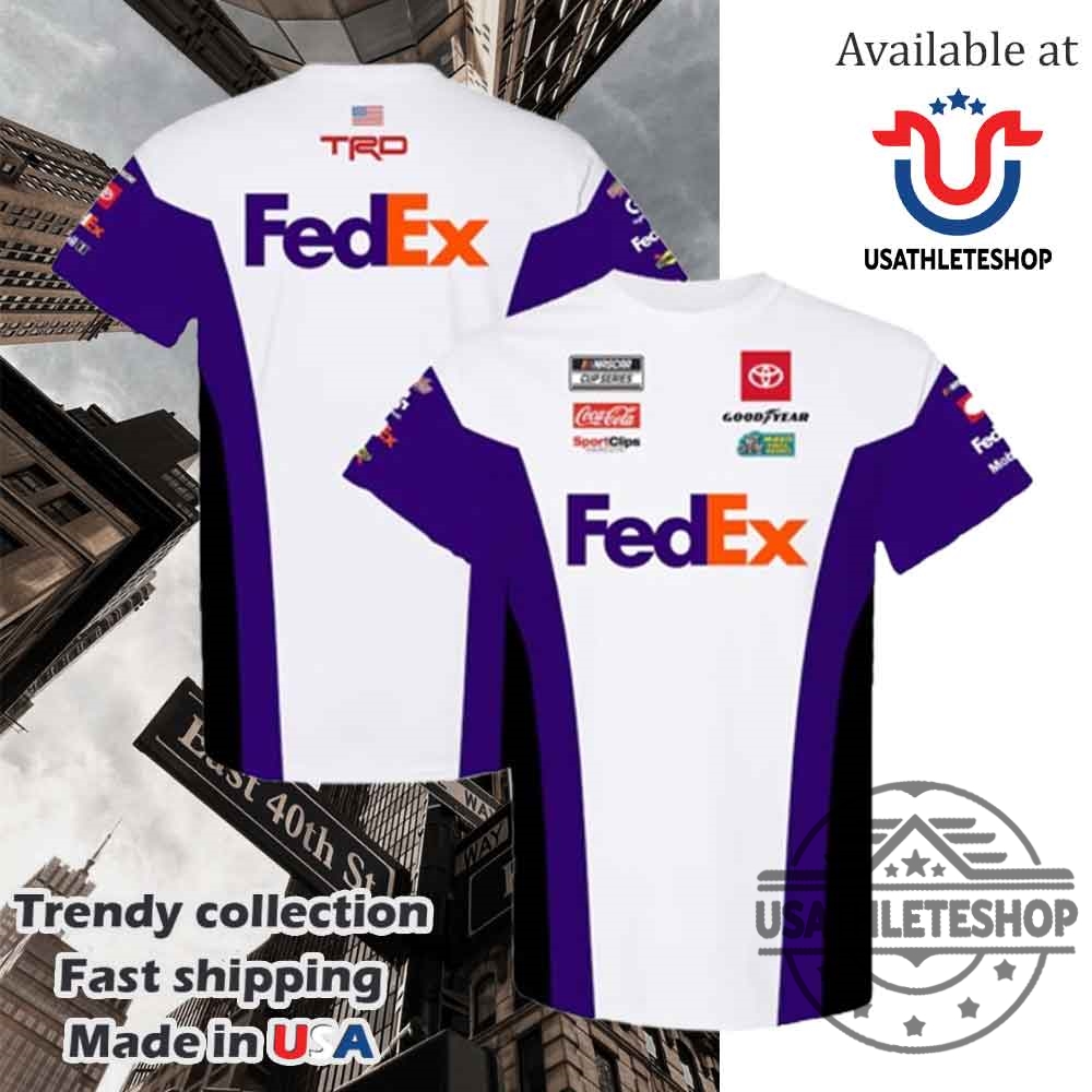 "Must-Have Hoodies and T-Shirts for Sports and Pop Culture Fans" 9 Denny Hamlin Joe Gibbs Racing Team Fedex Uniform Tshirt