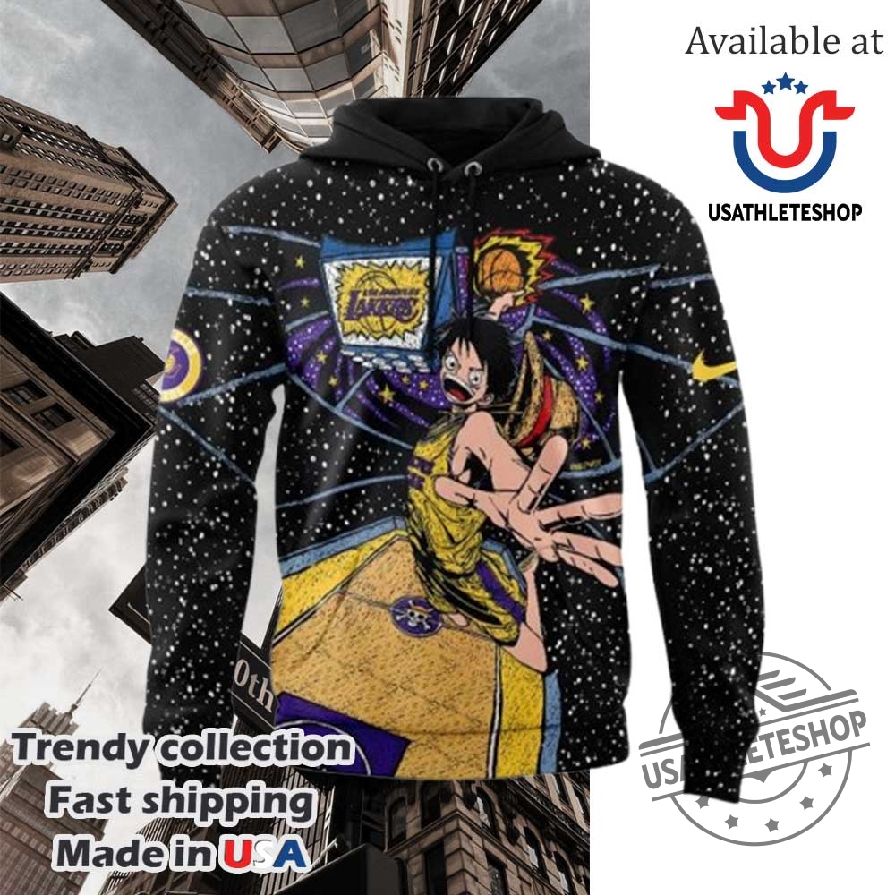Los Angeles Lakers One Piece Monkey D.Luffy Hoodie Shirt 4 Los Angeles Lakers One Piece Monkey D.Luffy Hoodie Shirt