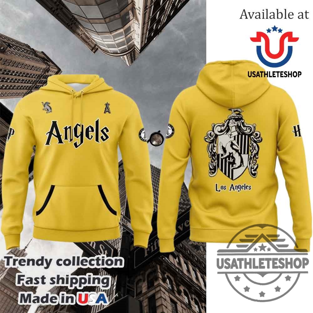 "Top 2025 Sports Hoodies and Shirts for Fans and Events" 11 Los Angeles Angels X Hufflepuff House Hoodie 2025