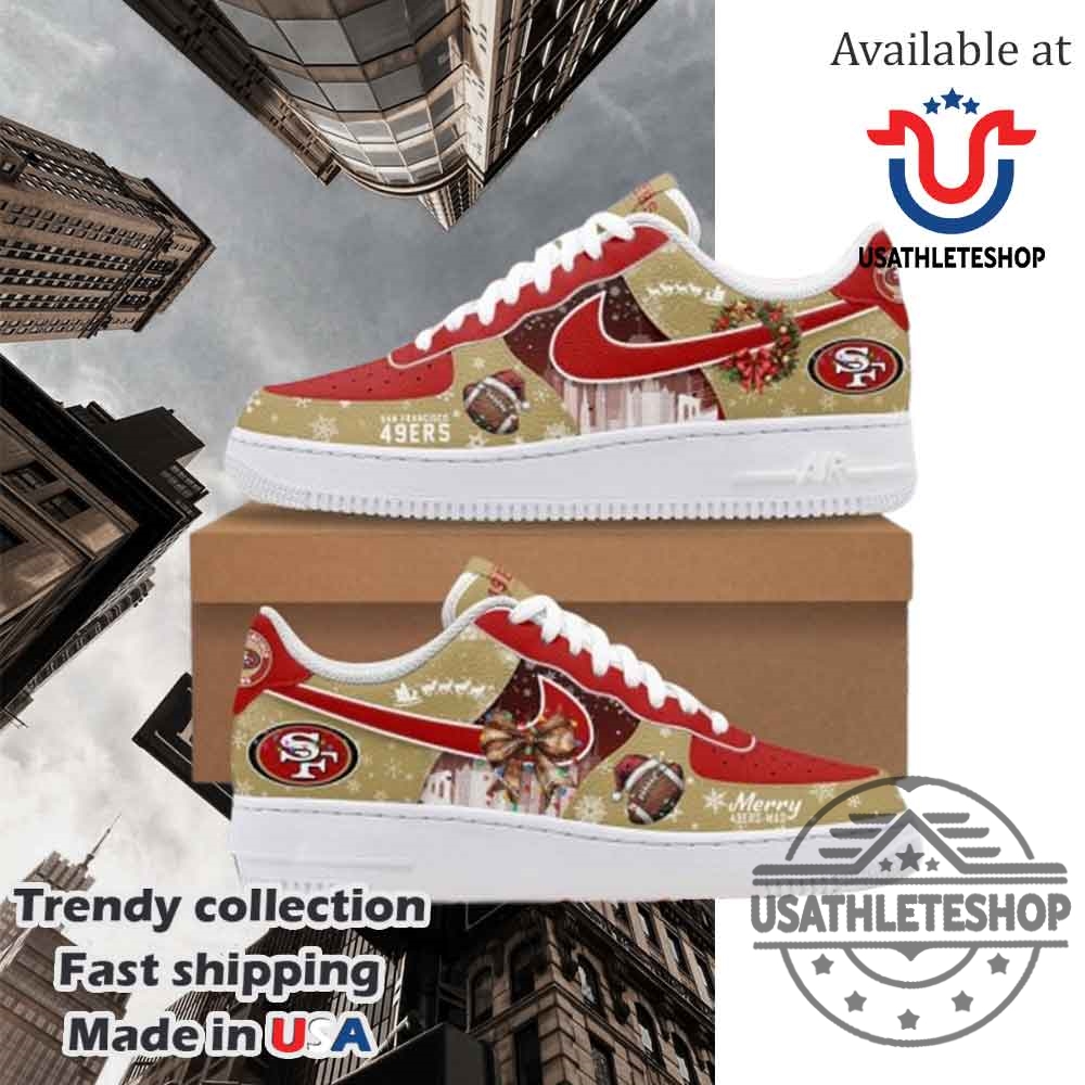 San Francisco 49Ers Merry Christmas Nike Air Force 1 Running Sneakers Shoes