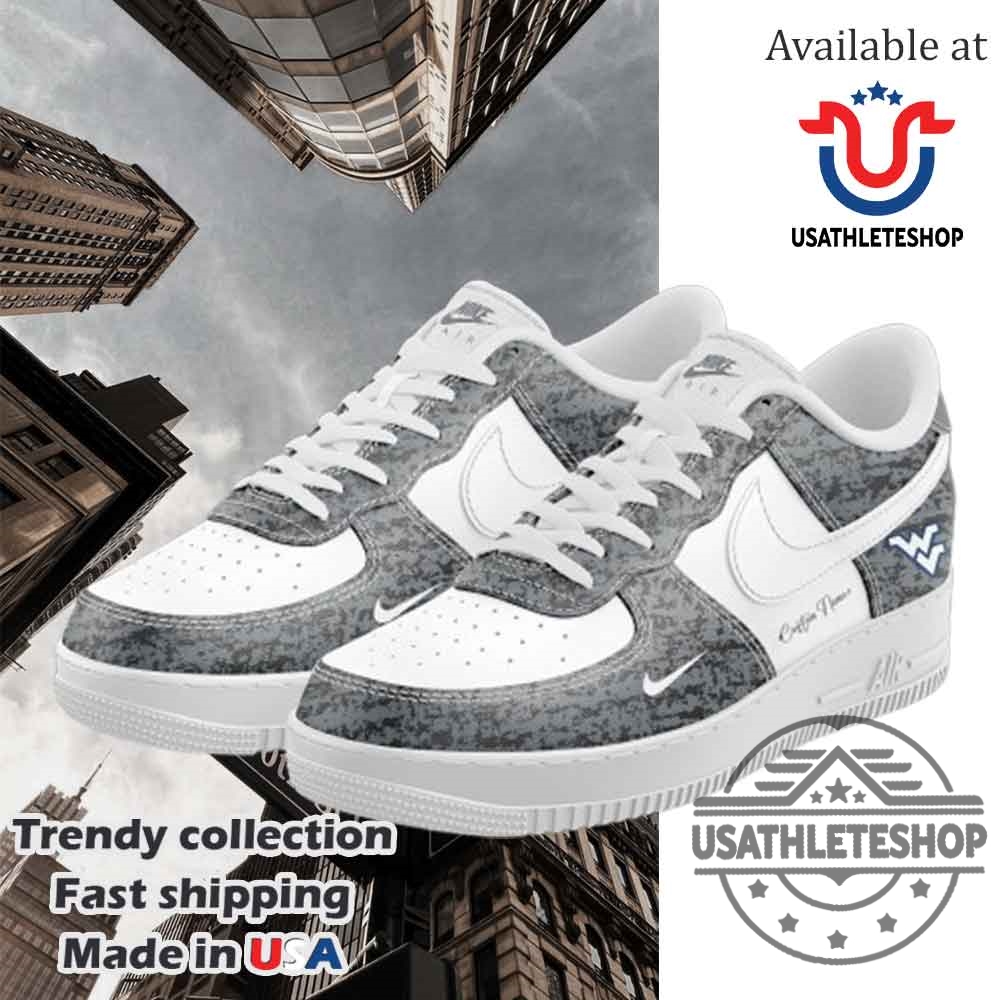 West Virginia Mountaineers Gray Nike Air Force 1 Running Sneakers Shoes